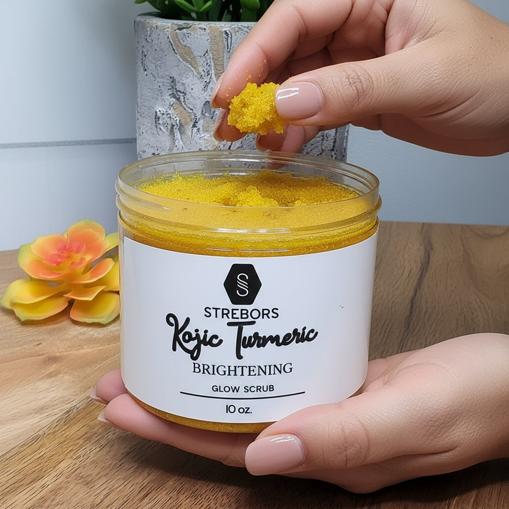Open Jar of Strebors Turmeric Kojic Body Scrub