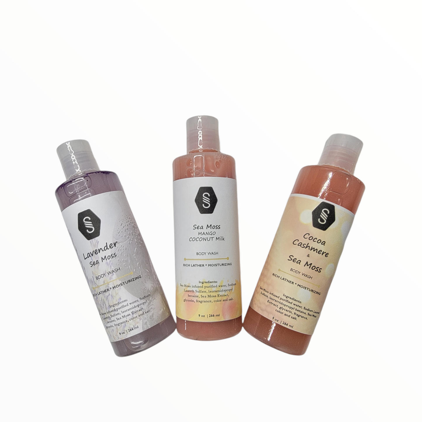 3 Sea Moss Bod Wash - Lavender, Mango Coconut Milk and Cocoa Cashmere